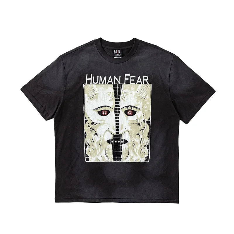 Vintage Series Saint Round Neck Sexy Robot Printed Casual High Quality Oversized T Shirt Harajuku Streetwear Men
