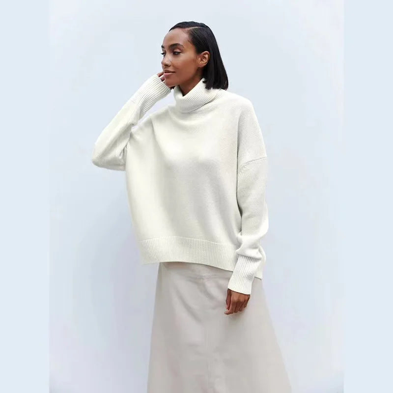 Oversized Women Cashmere Turtleneck Sweater Basics Knitted Jumpers Top Autumn Winter Warm Female Pullvers Sweater