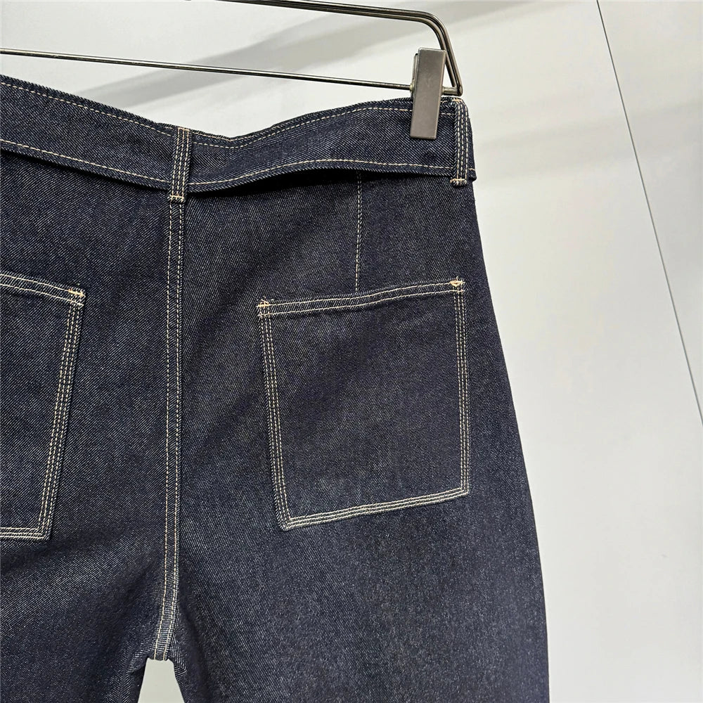 Mens American High Street Baggy Jeans Navy Blue Premium Denim Wide Leg Straight Loose Fit Korean Streetwear Trendy Pants Male