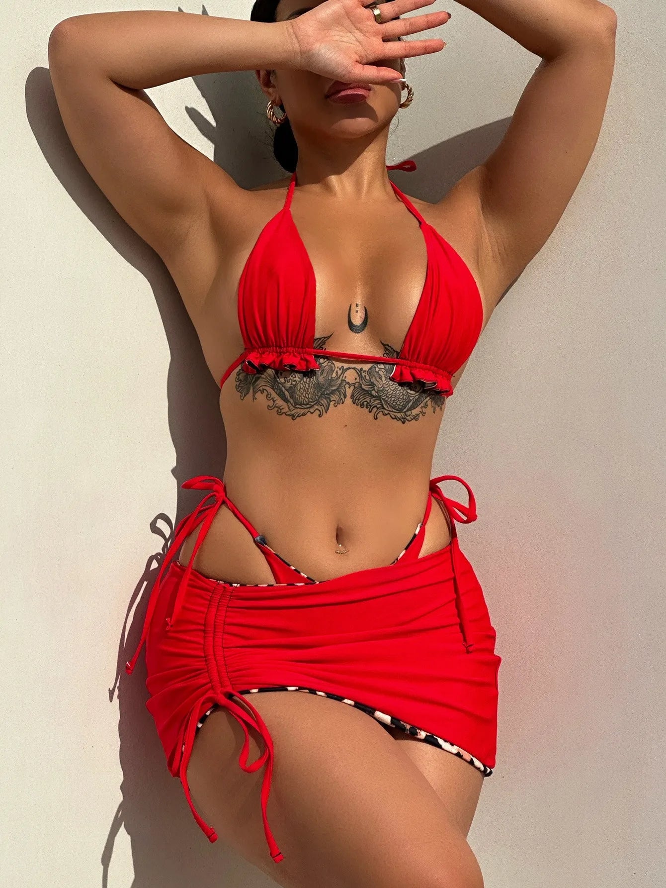 Reversable Swimsuit 2025 New Summer 3pcs Set Leopard female Swimsuit Top Bottom bikinis Cover Ups Tong Biquinis Swiming Suit