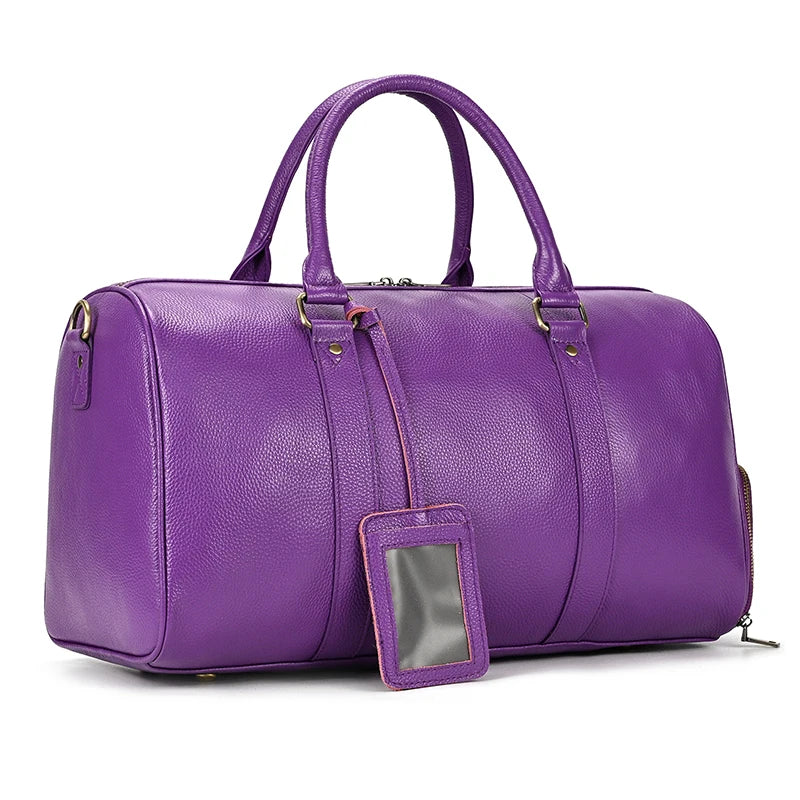 Sac de voyage en cuir véritable de grande capacité pour hommes et femmes, en cuir de vache noir souple, polochon de voyage décontracté, grand sac à bandoulière pour week-end