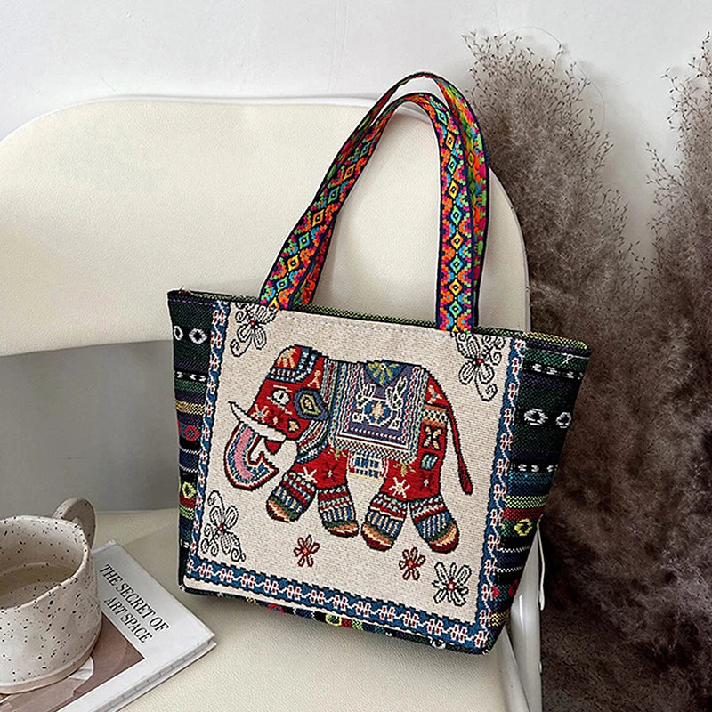 Animal Ethnic Style Handbag Trendy Elephant Embroidery Handbag Owl Canvas Women Shoulder Bags Women Tote Bag