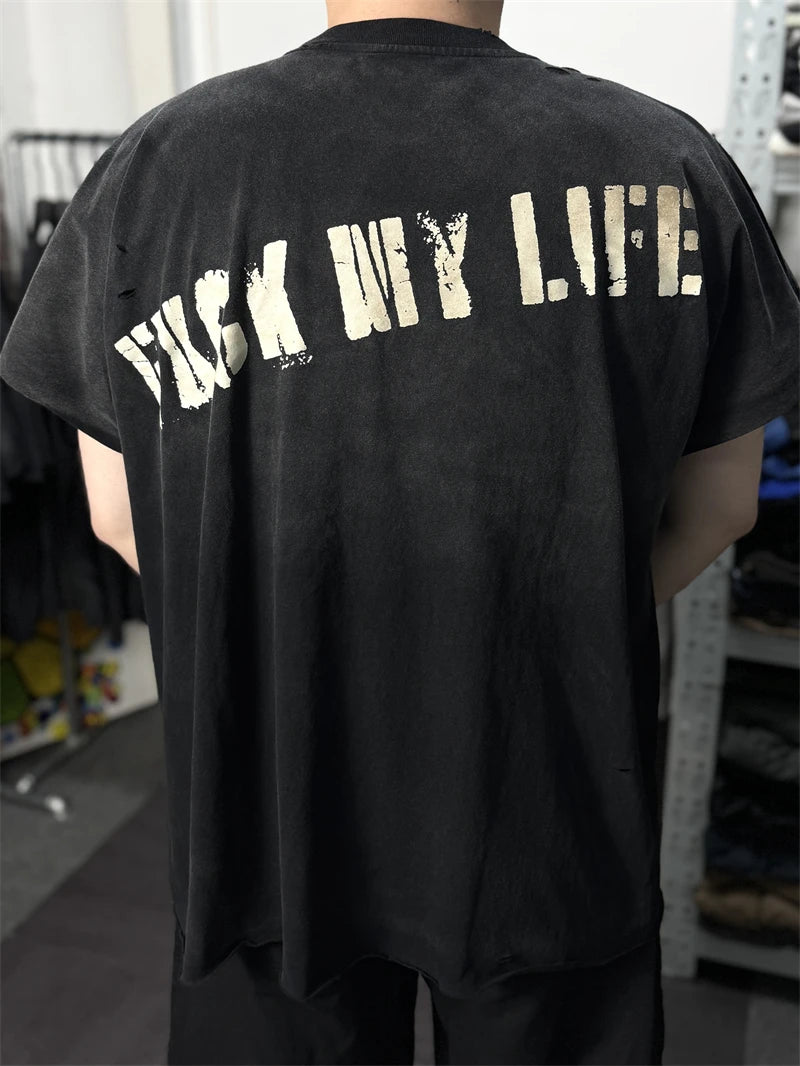Washed Saint Punk art limited edition BOX TEE Hand Worn Vest T-Shirts Men Women High Quality T Shirt