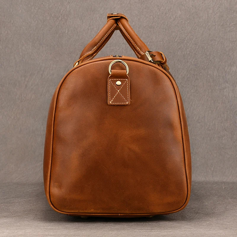 Sac de voyage en cuir véritable de grande capacité pour hommes et femmes, en cuir de vache noir souple, polochon de voyage décontracté, grand sac à bandoulière pour week-end