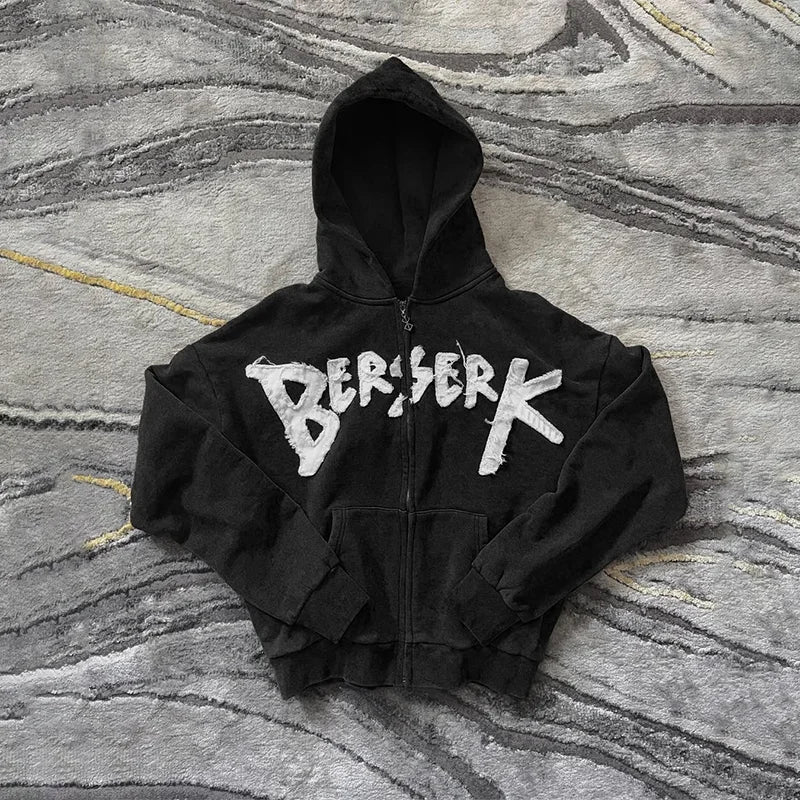 Y2K Letter Patch Embroidered Zippered Hooded Sweatshirt High Street Trend Comfortable Sweatpants Men Women Hip Hop Street Suit