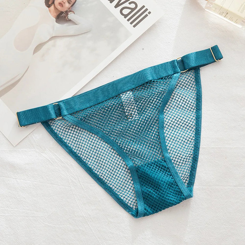 Temptation Fishing Net Girls' Panties Adjustable Buckle Women's Underpants See-through Mesh Lady Knickers Sexy intimate Lingerie