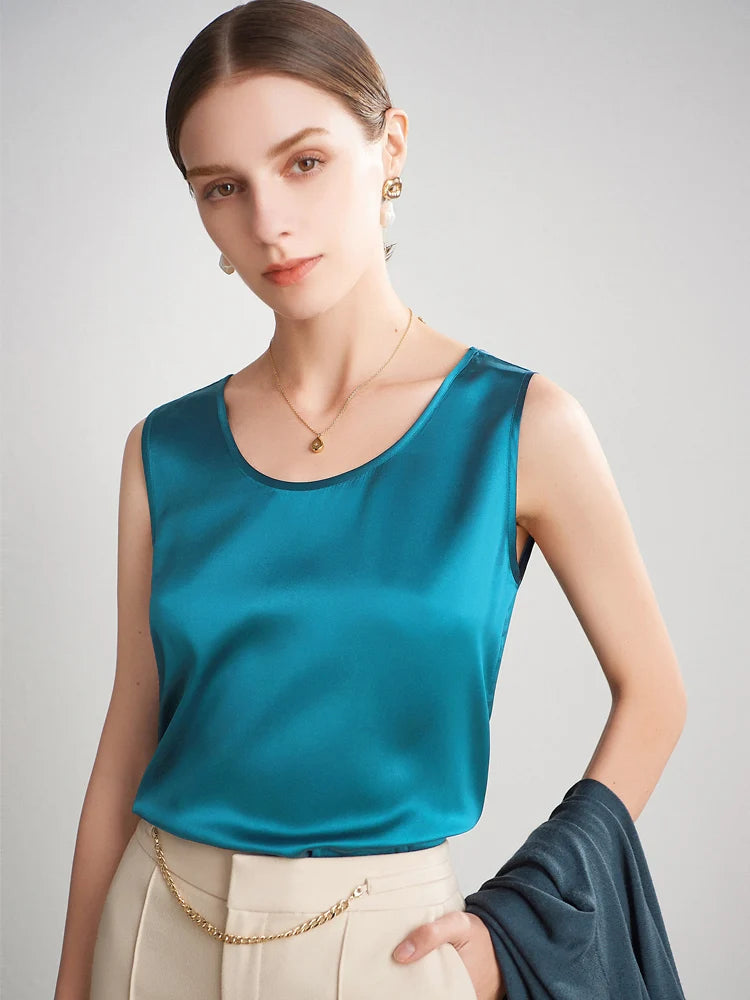 SuyaDream. Débardeur basique confortable pour femmes, 100% soie véritable, t-shirt Chic sans manches à col rond, gilets d'été solides 2025, blanc, rose, Beige