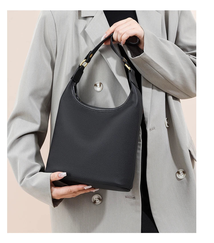 Luxury Soft Genuine Leather Women's Shoulder Crossbody Bags Designer Ladies Bucket Handbag Cow Leather Female Messenger Tote Sac