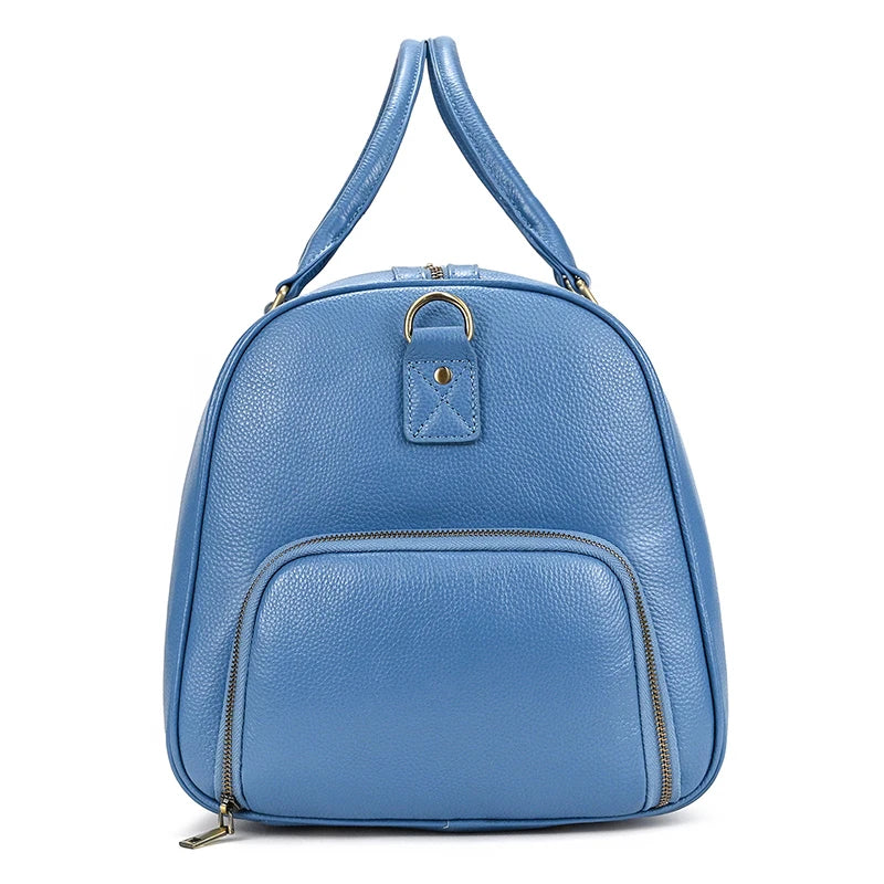 Sac de voyage en cuir véritable de grande capacité pour hommes et femmes, en cuir de vache noir souple, polochon de voyage décontracté, grand sac à bandoulière pour week-end