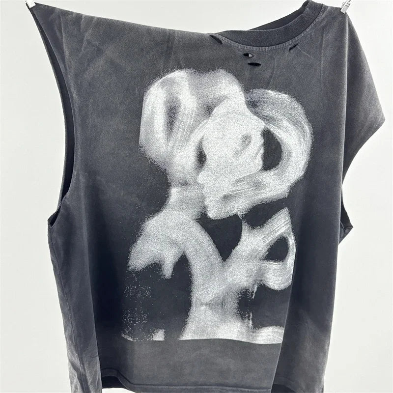 Washed Saint Punk art limited edition BOX TEE Hand Worn Vest T-Shirts Men Women High Quality T Shirt