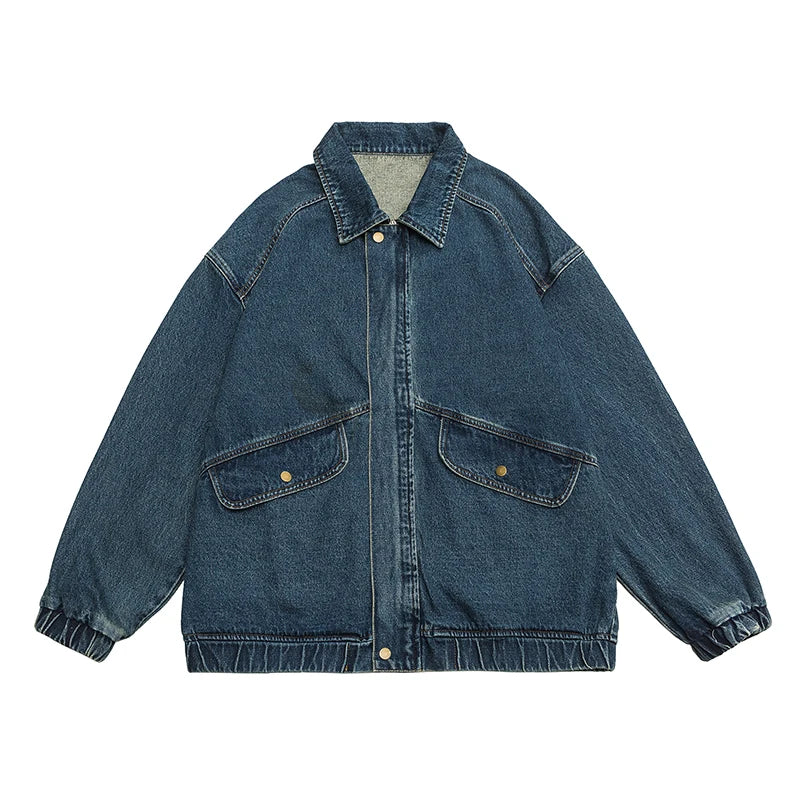 2023 Autumn Men's Denim Jacket Vintage Large Pocket Elastic Cuffs Baggy Coat Oversized Japanese Casual Streetwear 4XL 5XL