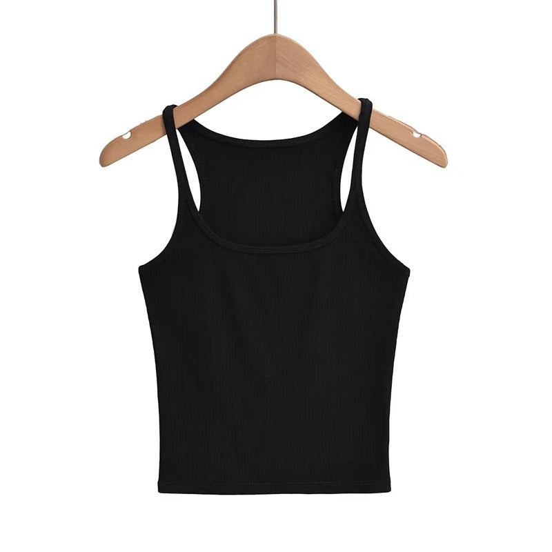Women's U-neck Thin Belt Knit Vest 2025 Summer Fashion Sexy Crop Top Sling Camisole Trendy Outerwear
