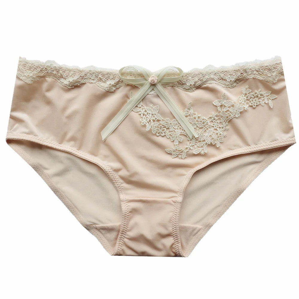 SP&CITY Flower Embroidery Ice Silk Bow Sexy Women's Underwear Low Waist Traceless Breathable Summer Thin Panties Seamless Briefs