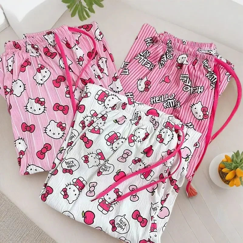 Spring Autumn Anime Hello Kitty Y2k Kawaii Pajamas Women Loose Cartoon Casual Home Pants Fashion Trousers Girl Pajama Pants Gift