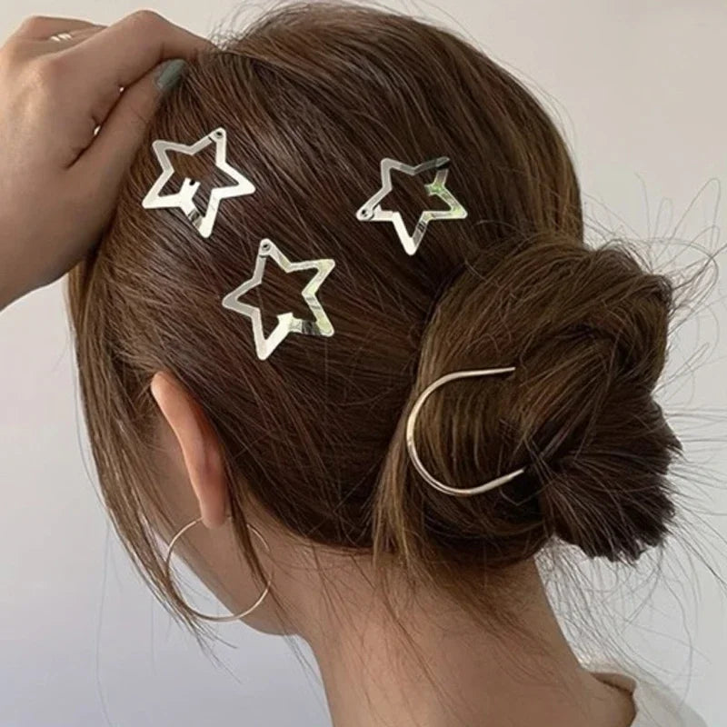 Silver Star BB Hair Clips Y2K Cute Metal Snap Star Hairpins Hair Clips Side Barrettes Hairs Grip Women Hair Accessories Headwear