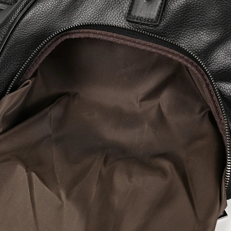 Sac de voyage en cuir véritable de grande capacité pour hommes et femmes, en cuir de vache noir souple, polochon de voyage décontracté, grand sac à bandoulière pour week-end