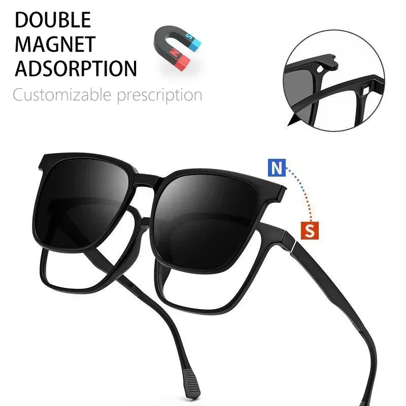 CLLOIO Magnetic Clip Optical Sunglasses Men Polarized Myopia Prescription Glasses Anti Blue Light Reading Glasses for Women 2190