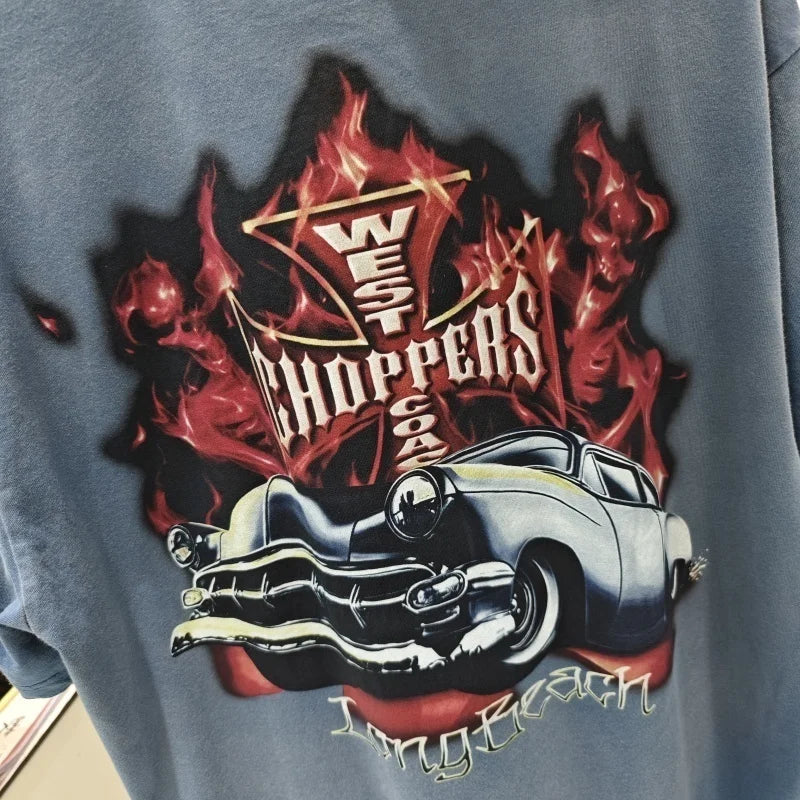 Vintage West Coast Choppers Printed T-Shirt Men's 100% Cotton Breathable Retro Biker Style Loose Fit Casual Streetwear