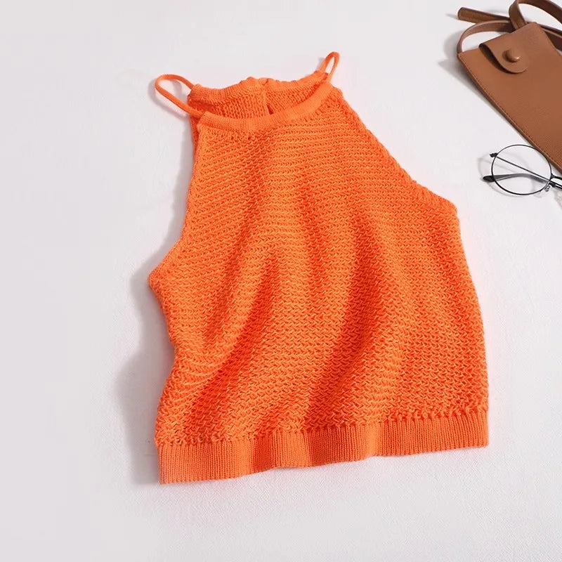 AOSSVIAO 2025 knit Tank Top Sexy Backless Bandage Skinny Crop Tops Summer Elegant Lace Up Party Streetwear Women Camis