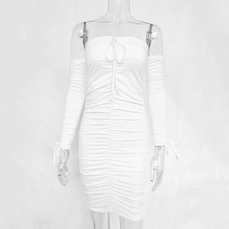 Articat – robe à bandes pour femmes, Sexy, épaules dénudées, manches longues, Slim, élastique, moulante, robes de soirée, automne hiver, 2022