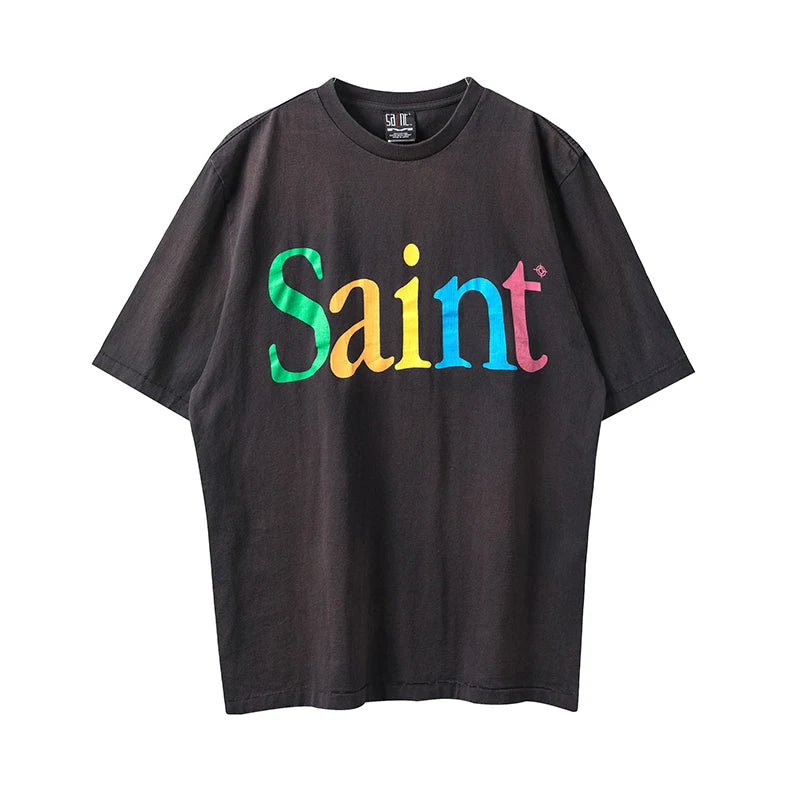 Saint High Quality Casual Loose Smiling Print Men T Shirt