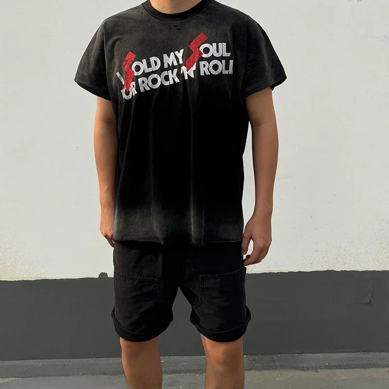Graphics Print Vintage Washed Black Dirty Sleeveless T-Shirt Men Women Hip Hop Oversized Box Tee Best Quality Cotton T Shirt