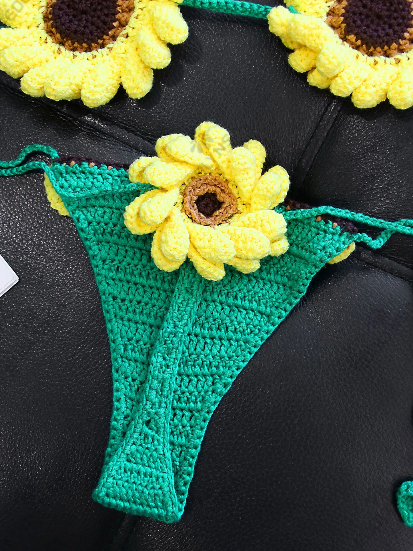 2 Piece Bikini Set 2025 Summer Yellow Sunflower Crochet Swimsuit Suit Set Beach Wear Bikinis Cover-up Women Bathing Suits K224
