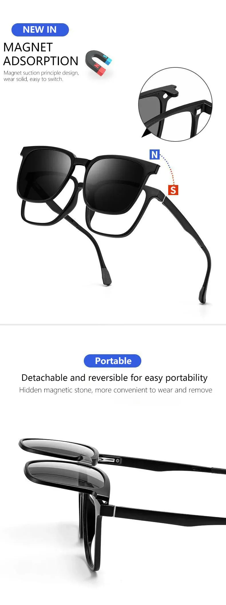 CLLOIO Magnetic Clip Optical Sunglasses Men Polarized Myopia Prescription Glasses Anti Blue Light Reading Glasses for Women 2190