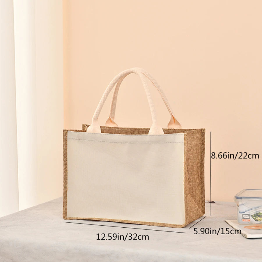 Simple solid color large capacity women's handbag reusable imitation linen zipper handbag commuting bag shopping bag