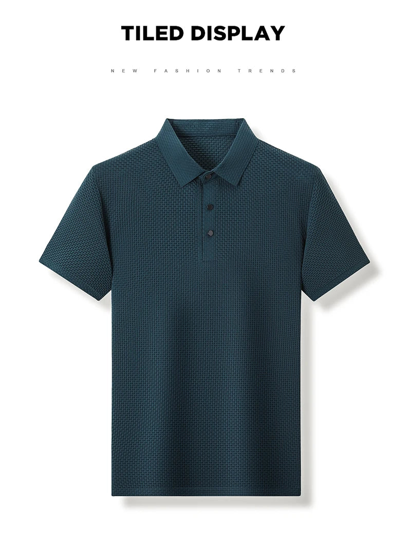 Summer New Men's Lop-up Hollow Short-sleeved Polo Shirt Ice Silk Breathable Business Fashion T-Shirt Male Brand Clothes