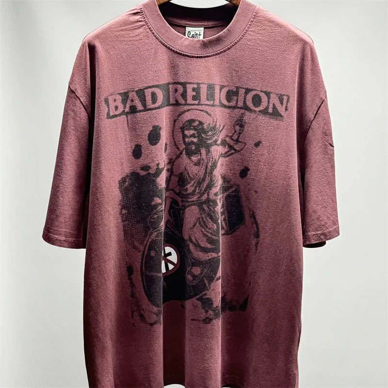 Washed Saint Punk art limited edition BOX TEE Hand Worn Vest T-Shirts Men Women High Quality T Shirt