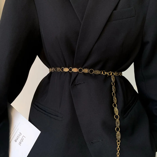 Spring/Summer New Vintage Gold Waist Chain Metal Chain Women's Dress Belt Trendy Accessory for Skirts Suits Windbreakers Sweater