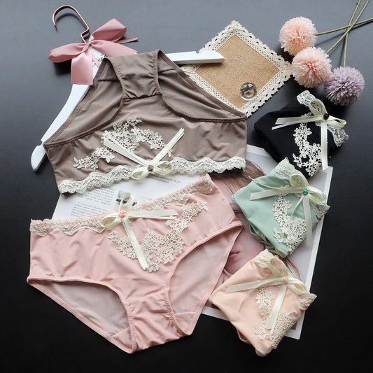 SP&CITY Flower Embroidery Ice Silk Bow Sexy Women's Underwear Low Waist Traceless Breathable Summer Thin Panties Seamless Briefs