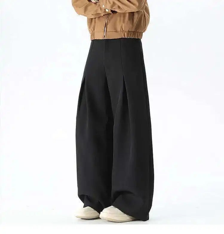 IEFB Pleated Design Men's Suit Pants Casual Solid Color American Style Bottom Drape Straight Wide Leg Male Trousers Simple 9W717