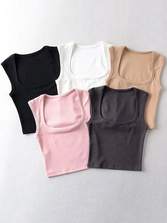 Deep Square Collar Vests 2025 Summer New Fashion Sexy Women's Crop Tops Sling Vest Camis