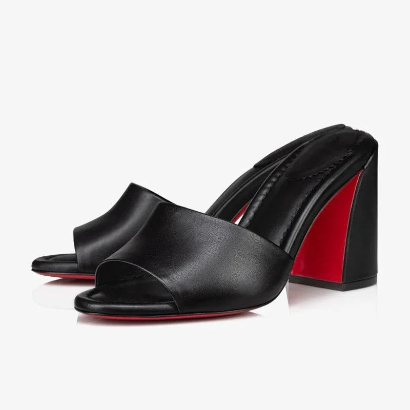 Soft Leather Jane Mules Open Toe Slippers For Women Shoes Sandals Block High-Heel Women's Shoes Wedding Peep Toe Zapatos Mujer