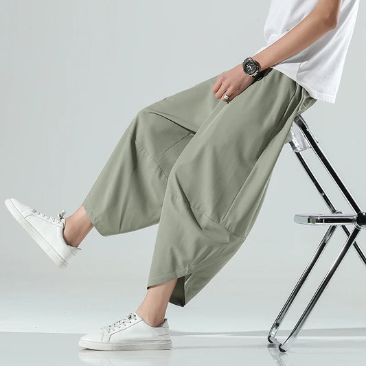 2023 Summr Men Chinese Style Harem Pants Men Streetwear Breathable Beach Pants Male Casual Calf-Lenght Trousers M-5xl