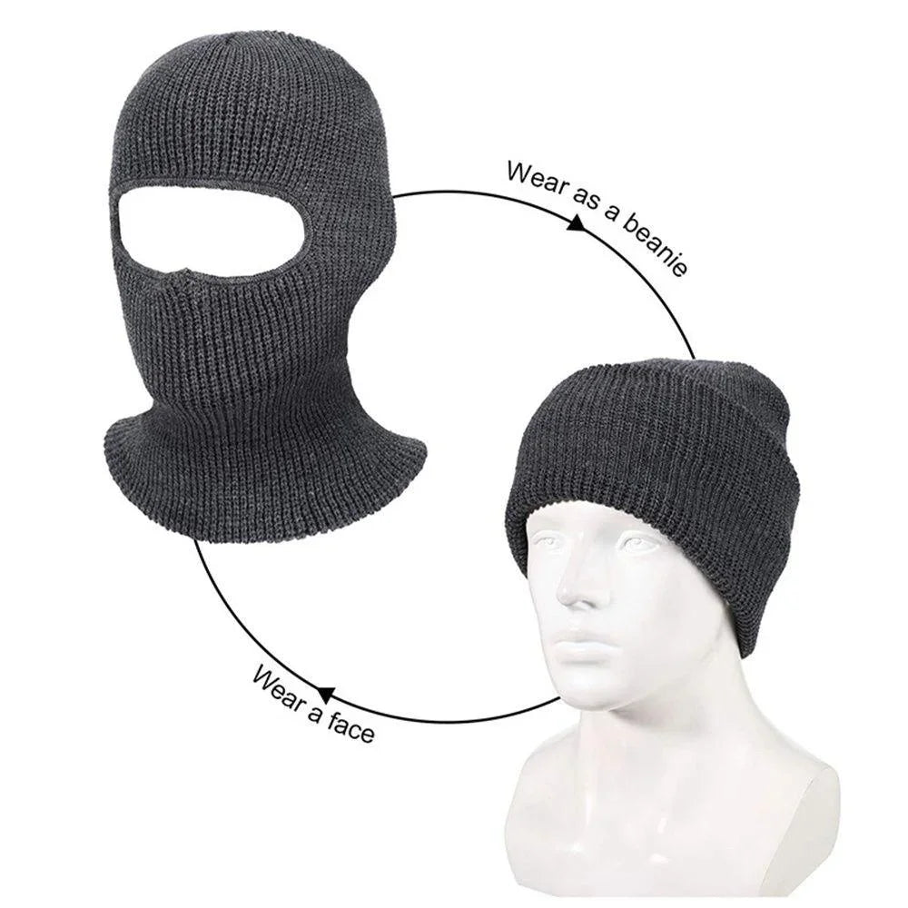 2In1 Mask Beanies Hat Men Winter Balaclava Hats Knitted Hats Fashion Full Face Ski Bonnet Tactical Cycling Earmuffs Cap Knitted