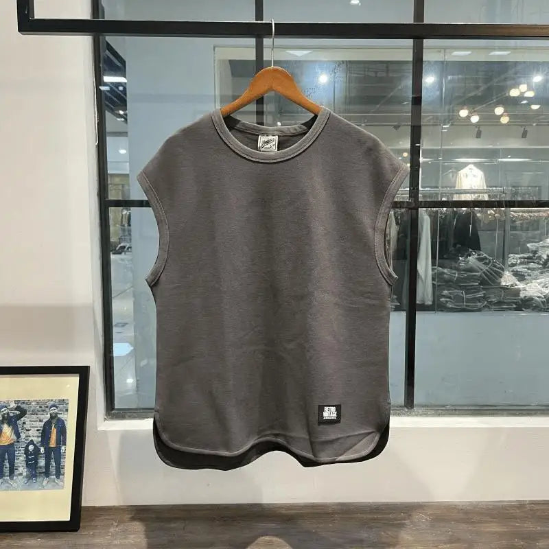 Trendy summer new waffle loose sports vest fitness sleeveless casual men's training solid color crew neck top