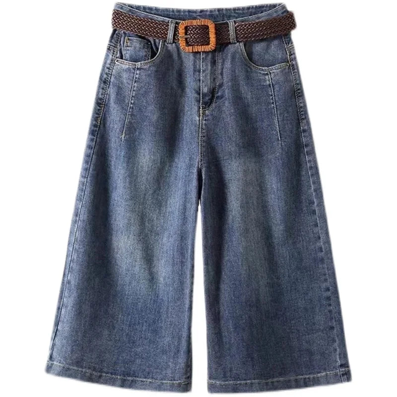 Women's Denim Shorts Spring /Summer Loose Versatile Capris Jeans Harajuku Wide Leg Pants Large Size Korean    Casual Pants
