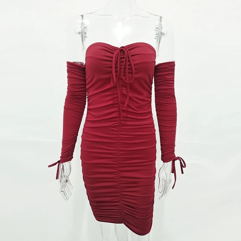 Articat – robe à bandes pour femmes, Sexy, épaules dénudées, manches longues, Slim, élastique, moulante, robes de soirée, automne hiver, 2022