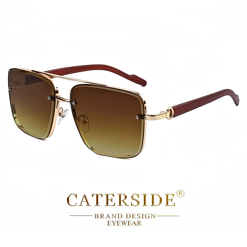 CATERSIDE Retro Wooden Temple Sunglasses Men Square Flat Top Double Bridges Sun Glasses Women Travel Fashion Eyeglass UV400
