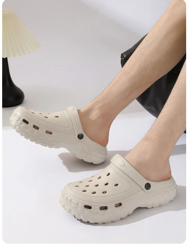 Summer Men's Thick Sole Clogs Beach Platform Sandals Outdoor EVA Non slip Slides Man Street Leisure Slippers Black Garden Shoes