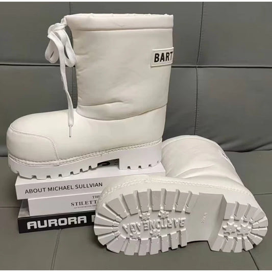 Unisex Big Head Botas Mujer Designer Drawstring Snow Boot Waterproof Anti-slip Warm Padded Thickened Platform Bottom Ankle Shoes