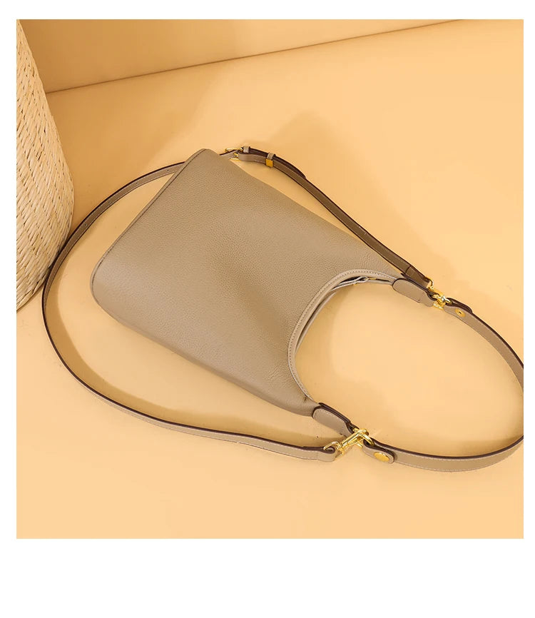 Luxury Soft Genuine Leather Women's Shoulder Crossbody Bags Designer Ladies Bucket Handbag Cow Leather Female Messenger Tote Sac