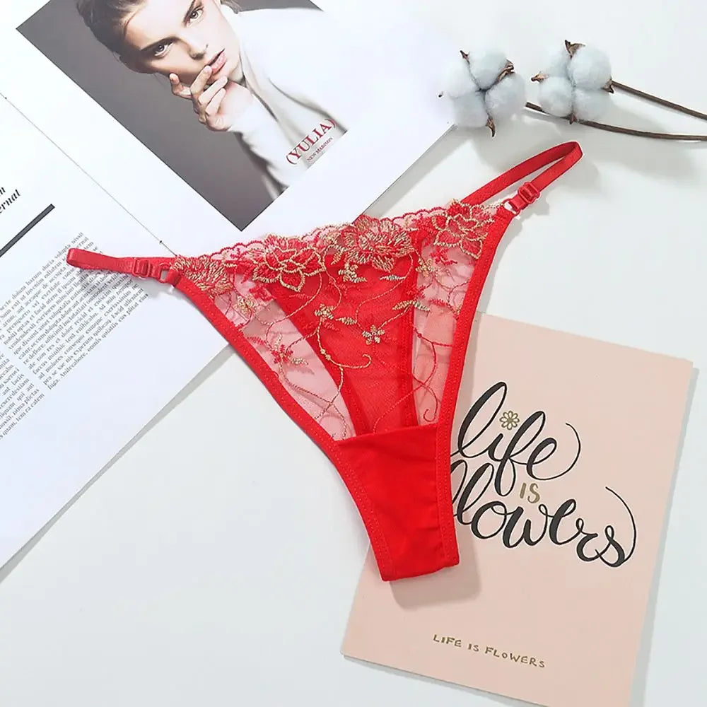 New Underwear Women Embroidery Flower Hollow Mesh Panties Soft Thin G-String Solid Thongs Sexy Female Underpants Lingerie