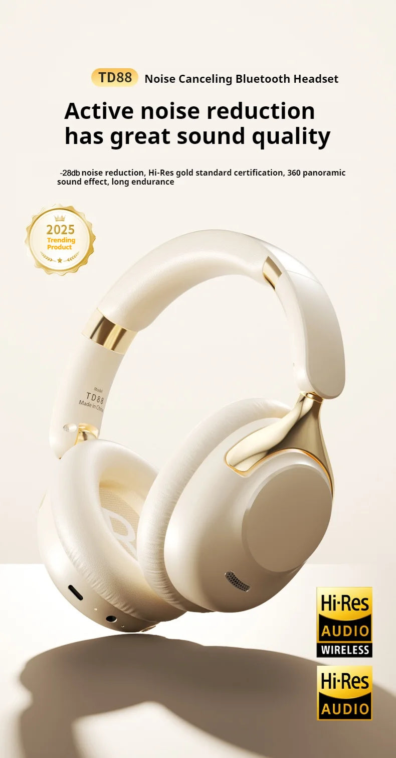 ANC Noise Reduction 100H Play Time Bluetooth Headphones 360° Surround Sound Wireless Headsets Sports Gamer Earphones With HD Mic