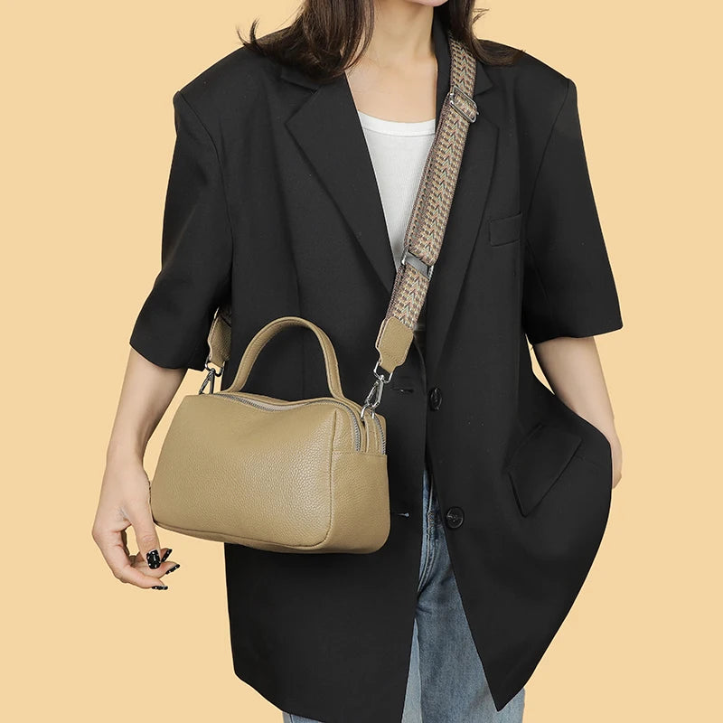 Luxury Soft Genuine Leather Handbag Fashion Women Shoulder Messenger Bag Solid Color Cowhide Tote Fashion Female Crossbody Sac