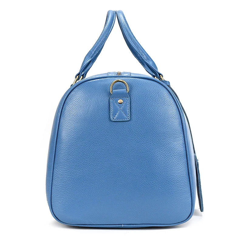 Sac de voyage en cuir véritable de grande capacité pour hommes et femmes, en cuir de vache noir souple, polochon de voyage décontracté, grand sac à bandoulière pour week-end