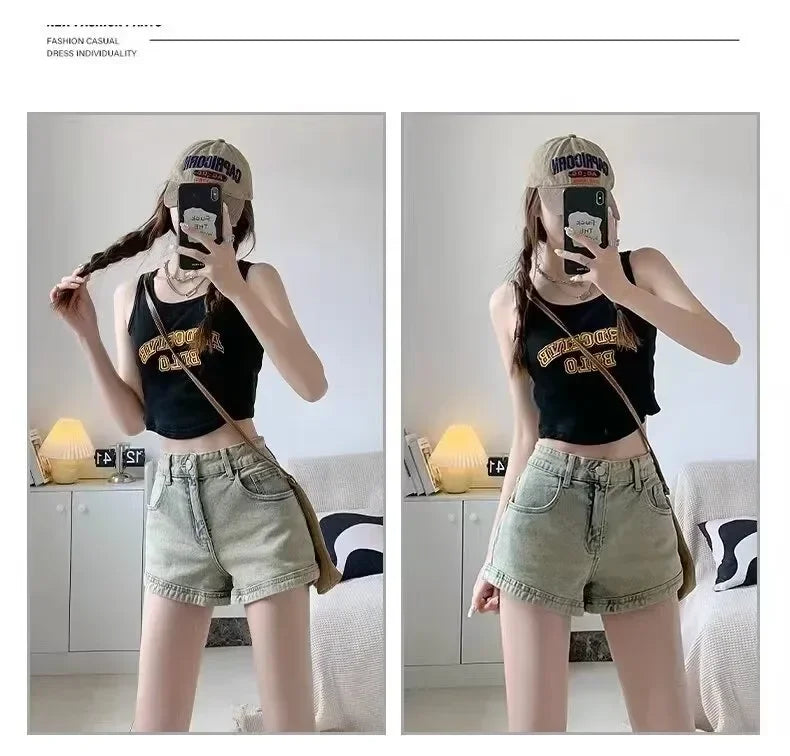 Women's Stretchy Jeans Summer 2025 - High-Waisted  American Spicy Shorts with Slimming Straight Leg and A-Line Cut Shorts